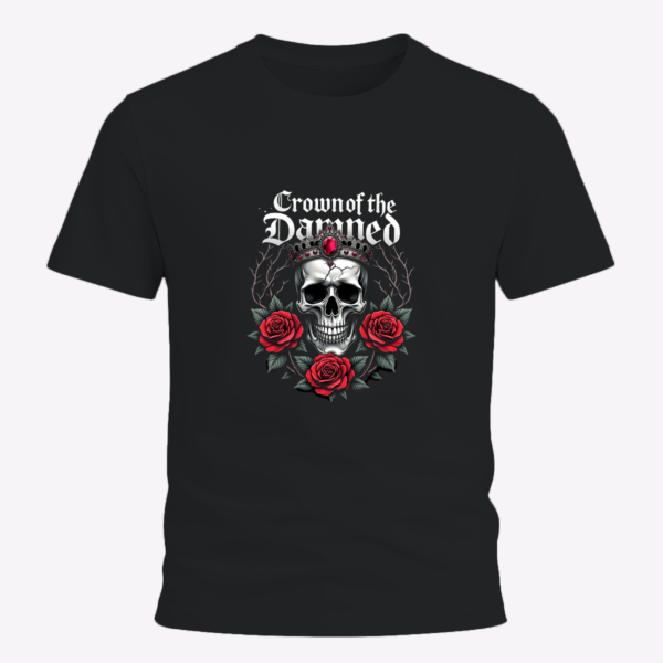 Crown of the Damned – Dark Legends Skull & Roses Gothic Tee for Men